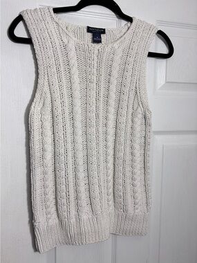 Ann Taylor Cream Cable-Knit Sleeveless Crewneck Sweater